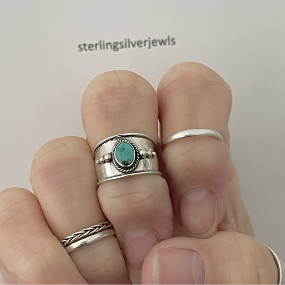 Sterling Silver Bali Style Genuine Turquoise Toe Ring, Silver Rings, Midi Ring - Picture 6 of 14